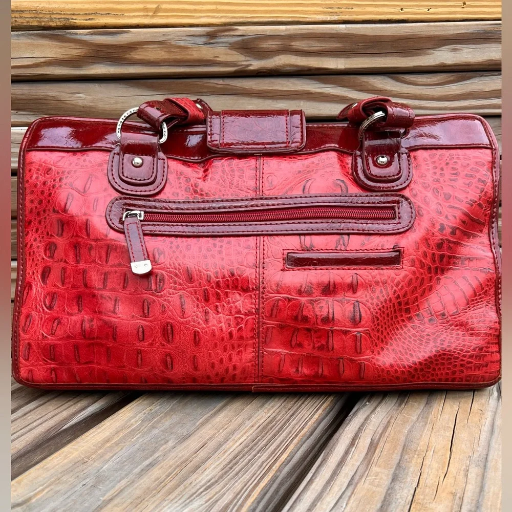 - Red Reptile Embossed Leather Shoulder Bag! EUC!